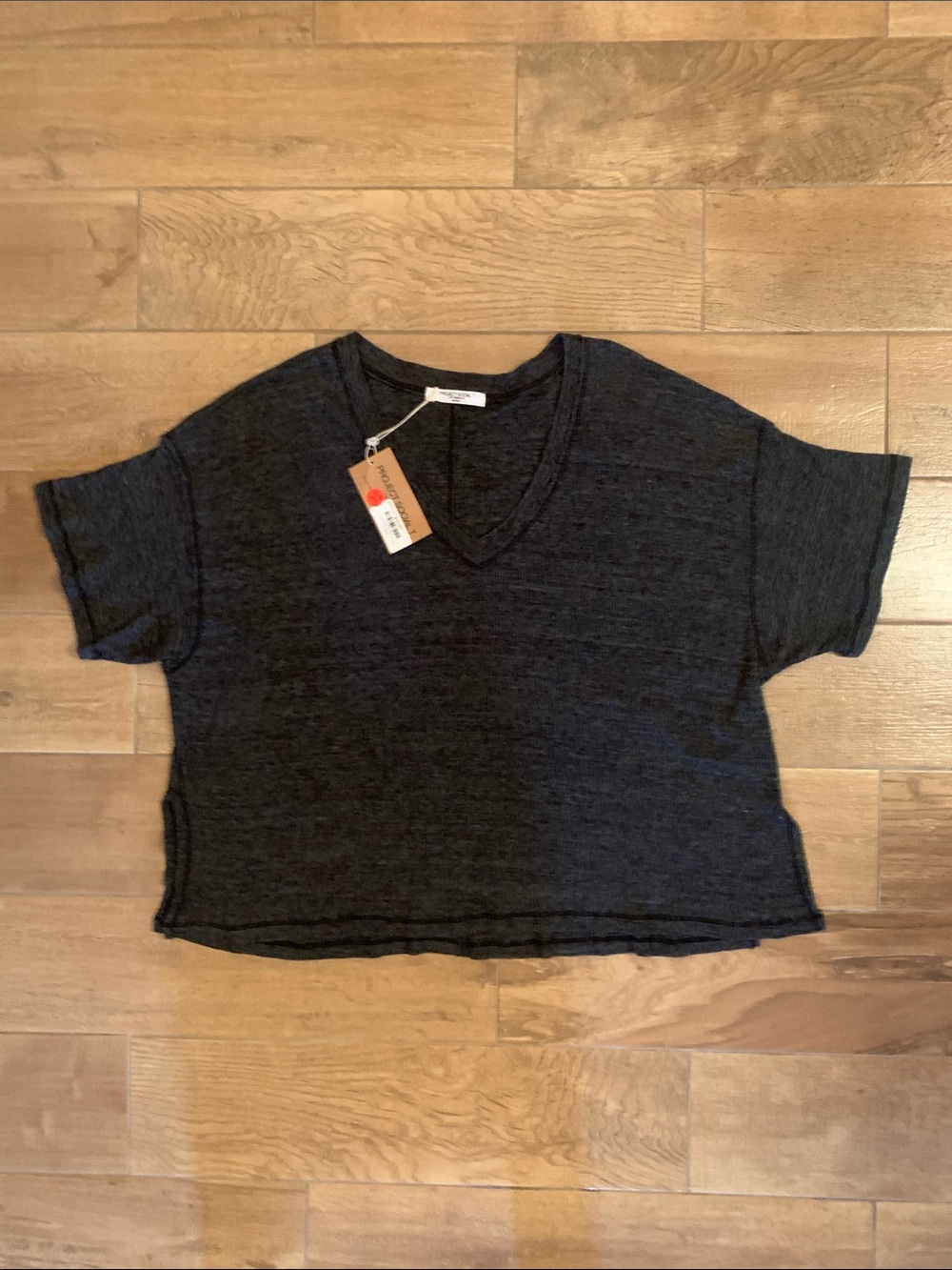 Project Social T Charcoal Cropped V-Neck Tee Size Medium NWT